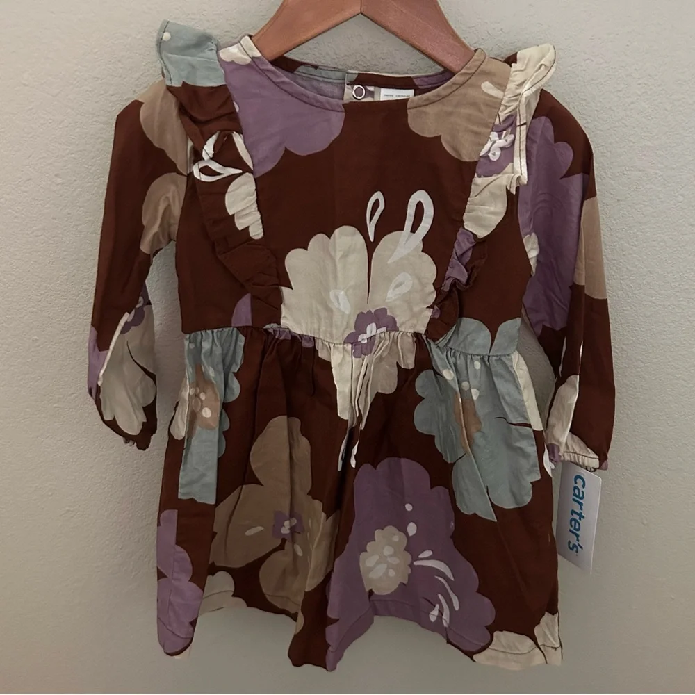 Carter's Girl’s NWT Brown and Purple Floral Dress with Bloomers Size 18‎ months